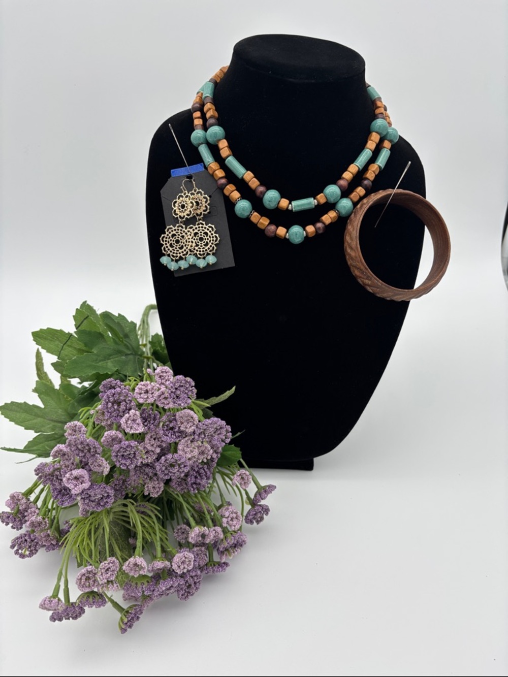 Boho Jewelry Bundle Necklace Earrings Wooden Bracelet Beaded Set